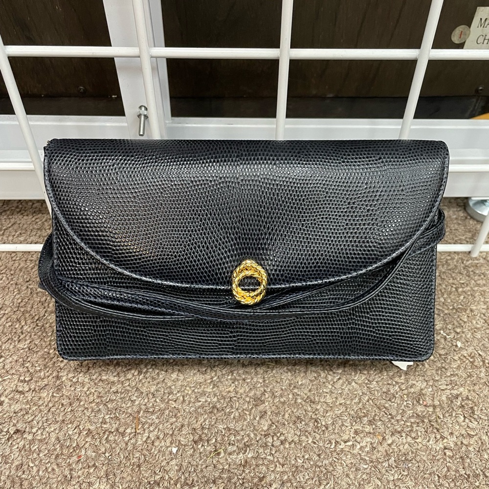 💜sold💜 LOLA Italian navy blue leather lizard skin bag